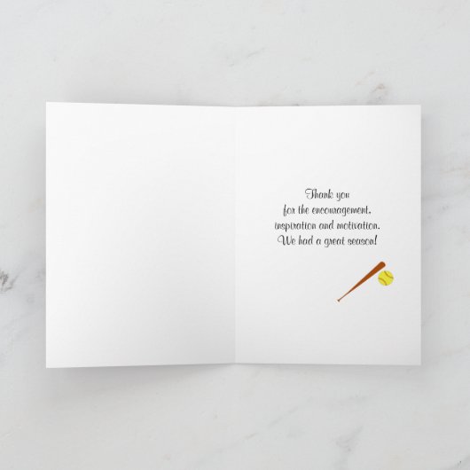 Softball-trainer bedankt je kaart (Binnen)