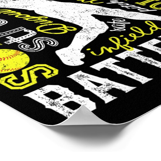 Softball Typografie Word Art Funny Batter Pitcher Poster (Hoek)