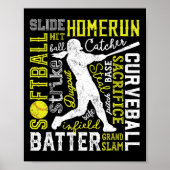 Softball Typografie Word Art Funny Batter Pitcher Poster (Voorkant)