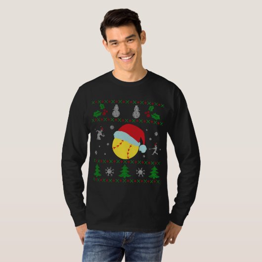 Softball Ugly KerstSweater T-shirt (Voorkant volledig)