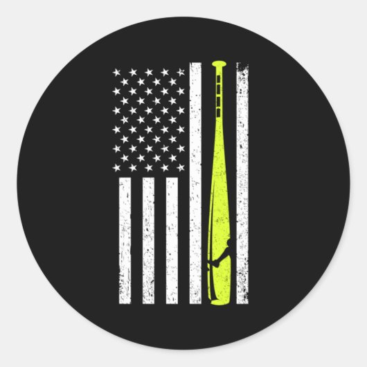 Softball US Flag Baseball America Bat Pitcher Gift Ronde Sticker (Voorkant)