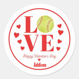 Softball Valentijn Sticker, LIEFDE Softball Ronde Sticker
