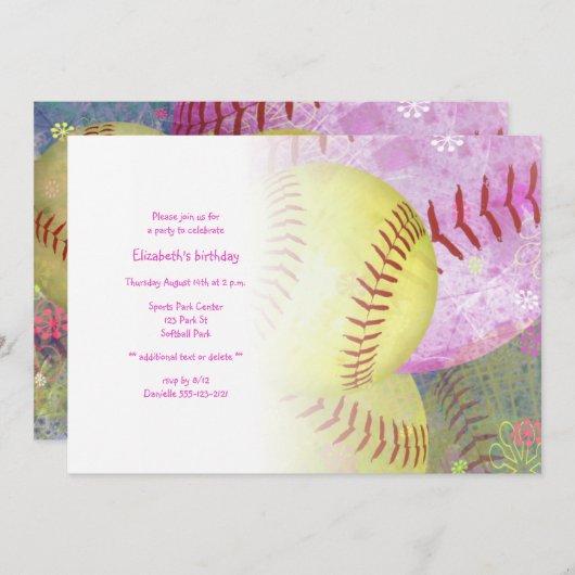 softball van het meisje de partijuitnodiging kaart (Voorkant / Achterkant)