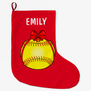 Softball verbonden met een poot grote kerstsok