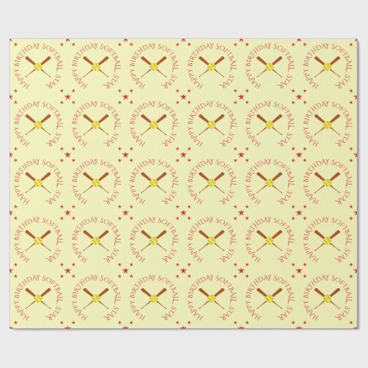 Softball-verjaardag aangepast rood tekstcrème cadeaupapier (Vlak)