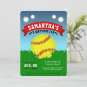Softball Verjaardagsfeestuitnodiging Kaart (Staand voorkant)