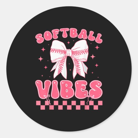Softball Vibes Softball Couqette Groovy Softball G Ronde Sticker (Voorkant)