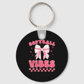 Softball Vibes Softball Couqette Groovy Softball G Sleutelhanger (Voorkant)