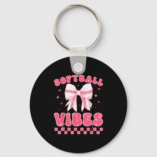 Softball Vibes Softball Couqette Groovy Softball G Sleutelhanger (Voorkant)
