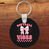Softball Vibes Softball Couqette Groovy Softball G Sleutelhanger (Voorkant)