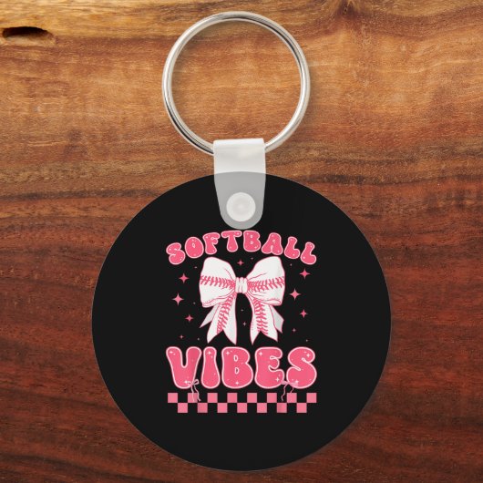Softball Vibes Softball Couqette Groovy Softball G Sleutelhanger (Voorkant)