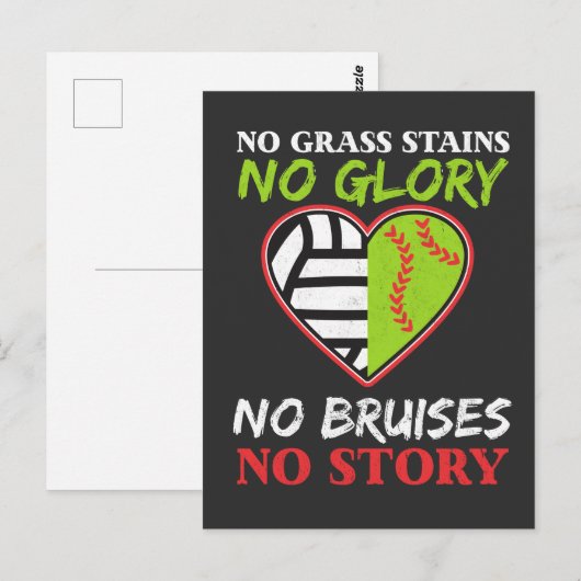 Softball Volleyball Heart No Grass Stains Gift Briefkaart (Voorkant / Achterkant)