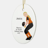 Softball Vrouw Blonde Black en Oranje Keramisch Ornament (Links)