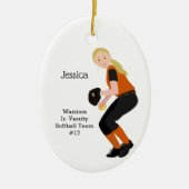 Softball Vrouw Blonde Black en Oranje Keramisch Ornament (Voorkant)