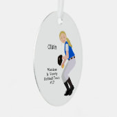Softball Vrouw Blonde Blue & White Metalen Ornament (Voorkant Rechts)