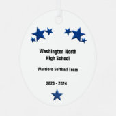 Softball Vrouw Blonde Blue & White Metalen Ornament (Achterkant)