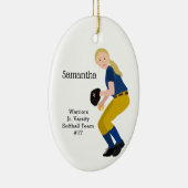 Softball Vrouw Blonde Gold en Blue Keramisch Ornament (Rechts)