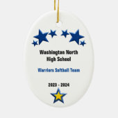 Softball Vrouw Blonde Gold en Blue Keramisch Ornament (Achterkant)