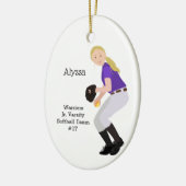 Softball Vrouw Blonde Paars & White Keramisch Ornament (Links)