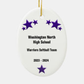 Softball Vrouw Blonde Paars & White Keramisch Ornament (Achterkant)