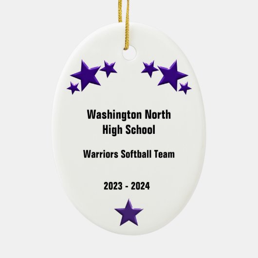 Softball Vrouw Blonde Paars & White Keramisch Ornament (Achterkant)