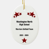 Softball-Vrouw Blonde Red & Black Keramisch Ornament (Achterkant)