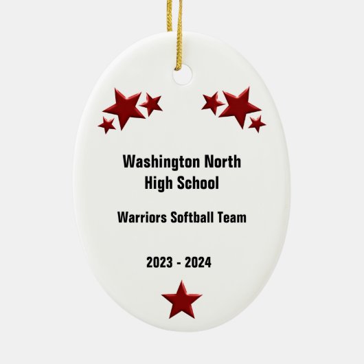 Softball-Vrouw Blonde Red & Black Keramisch Ornament (Achterkant)