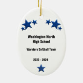 Softball Vrouw Brunette Blue & White Keramisch Ornament (Achterkant)