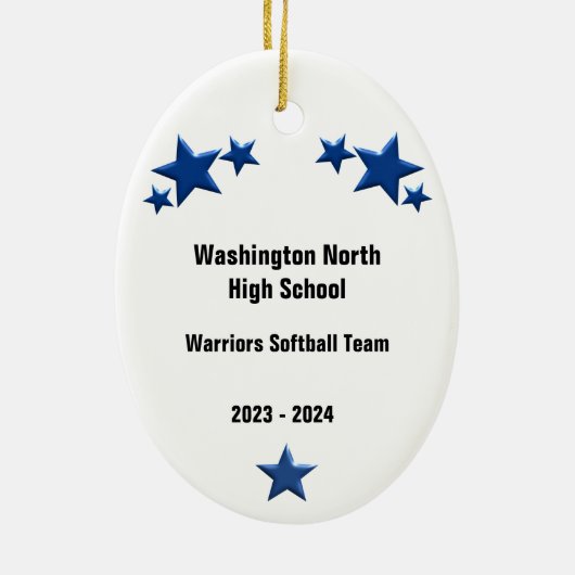 Softball Vrouw Brunette Blue & White Keramisch Ornament (Achterkant)