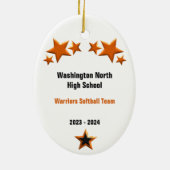 Softball Vrouw Brunette Oranje & Black Keramisch Ornament (Achterkant)