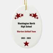 Softball Vrouw Brunette Red & White Keramisch Ornament (Achterkant)
