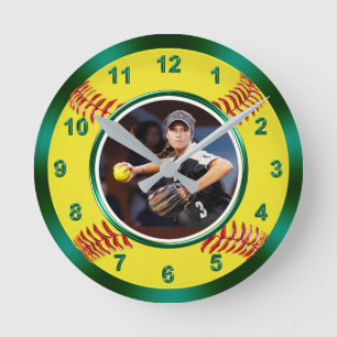 Softball Wall Decor met Player's PHOTO, Green Ronde Klok