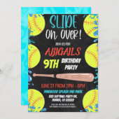 Softball Waterslide Verjaardagsfeestuitnodiging Kaart (Voorkant / Achterkant)