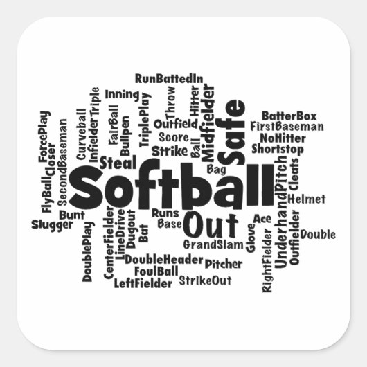 Softball Word Cloud Vierkante Sticker (Voorkant)
