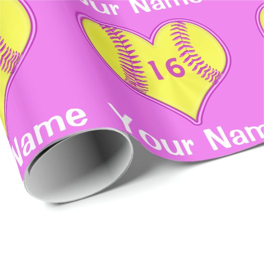 Softball Wrapping Paper met NAAM, Jersey NUMBER Cadeaupapier (Rol Hoek)