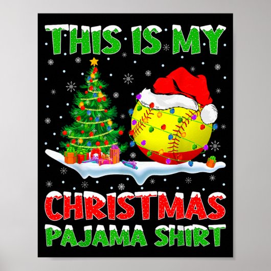 Softball Xmas Tree Lights This Is My Christmas Paj Poster (Voorkant)