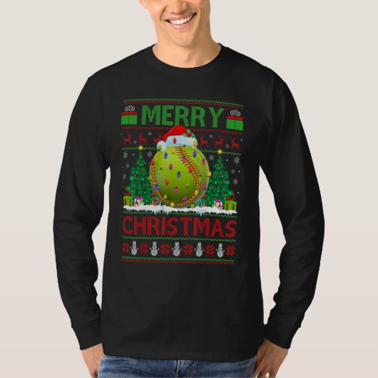 Softball   Xmas Tree Ugly Santa Softball Christmas T-shirt (Voorkant)