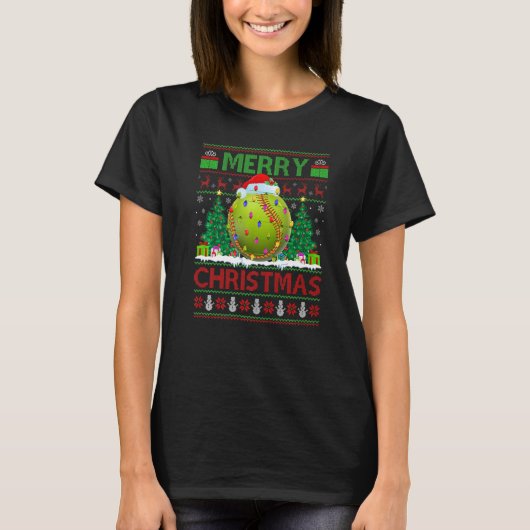 Softball  Xmas Tree Ugly Santa Softball Christmas T-shirt (Voorkant)