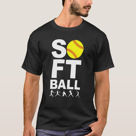 SOFTBALL Yellow Ball met Batting, Pitching Stance T-shirt (Voorkant)