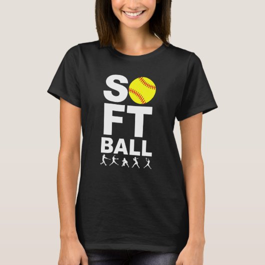 SOFTBALL Yellow Ball met Batting, Pitching Stance T-shirt (Voorkant)