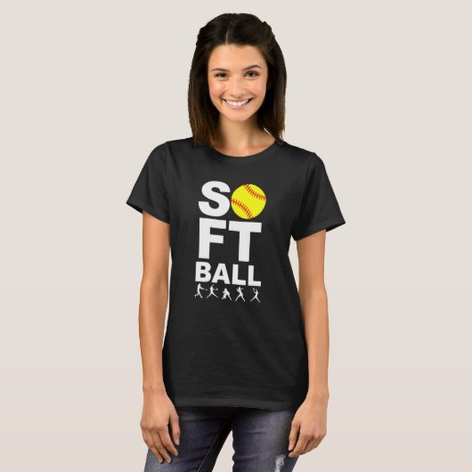 SOFTBALL Yellow Ball met Batting, Pitching Stance T-shirt (Voorkant volledig)