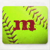 Softball Yellow Fast Monogram Initiaal Muismat (Voorkant)