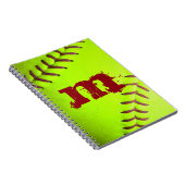 Softball Yellow Fast Monogram Initiaal Note Book Notitieboek (Rechterzijde)