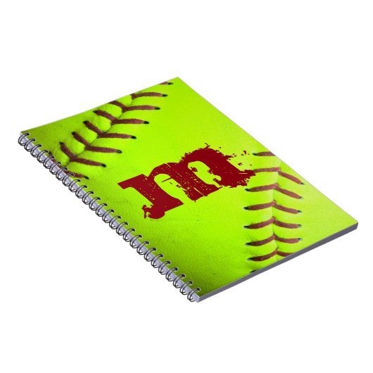 Softball Yellow Fast Monogram Initiaal Note Book Notitieboek (Rechterzijde)