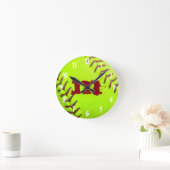 Softball Yellow Fast Monogram Initiaal Wall Clock Ronde Klok (Huis)