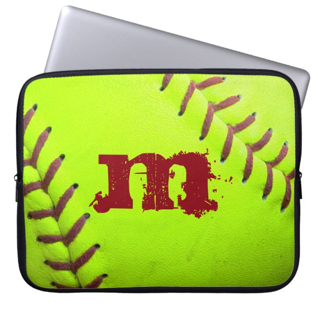 Softball Yellow Fast Pitc Monogram 15-inch Hoesje  Laptop Sleeve (Voorkant)