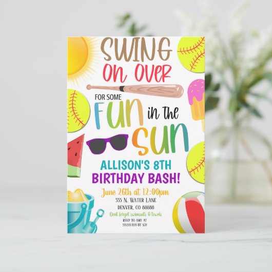 Softball Zomer Party Uitnodiging (Staand voorkant)