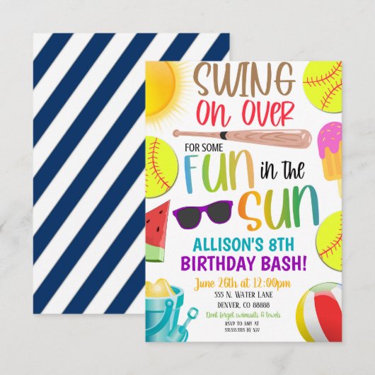 Softball Zomer Party Uitnodiging (Voorkant / Achterkant)