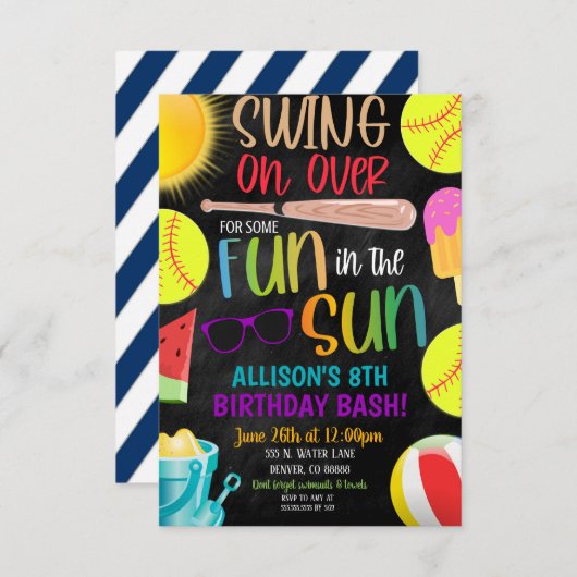 Softball Zomer Party Uitnodiging (Voorkant / Achterkant)