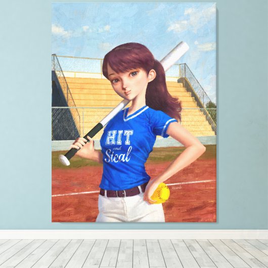 Softbalmeisje Canvas Afdruk (Insitu (Houten vloer))